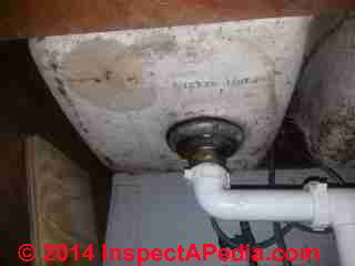 Apartment mold study photos include signs of leak history (C) InspectApedia DC