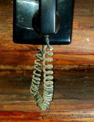 Green and white mold on a telephone handset cord on an older dial type telephone, Elk Lake MI (C) Daniel Friedman 2020