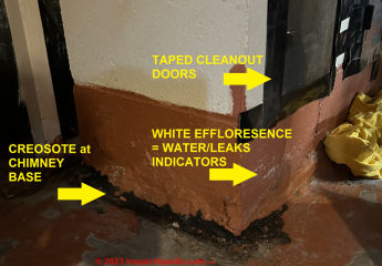 Diagnose creosote odor at chimney base & plan cleaning / removal (C) InspectApedia.com Patty