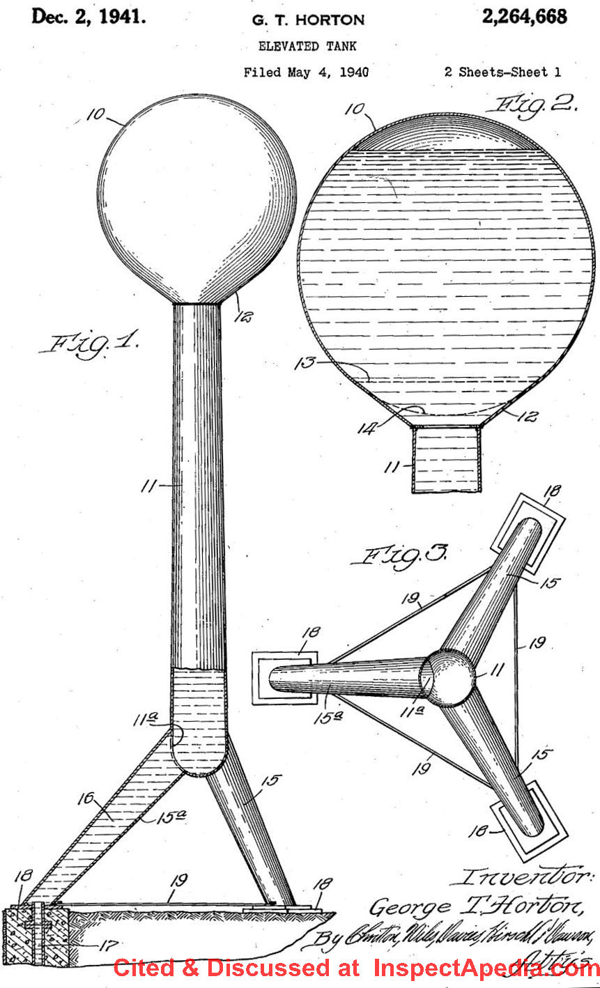 Horton, George T. Elevated tank U.S. Patent 2,264,668 cited and discussed at InspectApedia.com