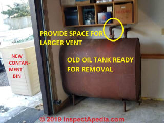 Old oil tank ready to be removed (C) Daniel Friedman at Inspectapedia.com