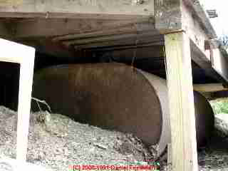 Photograph of a half buried outdoor oil tank. Was this oil tank intended for this exposure? Was it intended for ground contact.