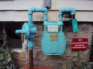 1960s Gas meter needs parts, gamble Eury Historic House Museum (C) InspectApedia.com Gamble/Eury