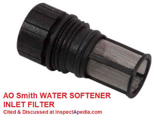 AO Smith water softener injector assembly location, cleaning, repair (C) InspectApedia.com AO Smith