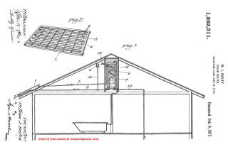 Bailey's 1917 solar water heater patent design including details of an insulated water tank, use of thermosiphoning, and more on the origin of the Day & Night Jetglas water heater cited & discussed at InspectApedia.com