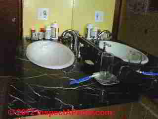 Bath sink, cultured marble countertop © D Friedman at InspectApedia.com 
