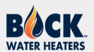 Bock water heater company's logo makes it immediately easy to recoginze this water heater brand. Find the data tag on the heater to find the serial number to decode the heater's age - cited & discussed at InspectApedia.com