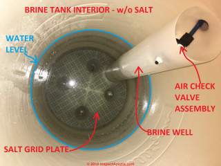 Brine tank inteiror with no salt (C) InspectApedia.com David