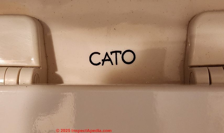 Cato brand toilet in a home in Mexico (C) Daniel Friedman at InspectApedia.com