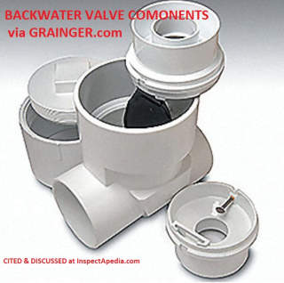 Combination cleanout & backwater valve at Grainger.com cited at InspectApedia.com