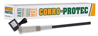 Corro-Protec electrical anode for water heater protection cited & discussed at InspectApedia.com