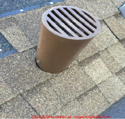 Squirrel guard cover for plumbing vent - Direct Metals Co. cited & discussed at InspectApedia