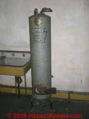 Electric Weld Gas fired water heater, antique, New York (C) Daniel Friedman at InspectApedia.com