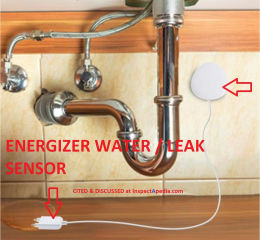 Energizer leak detector, WiFi, smart alarm - cited at InspectApedia.com