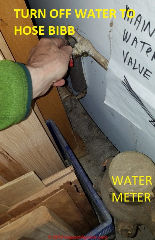 Water valve turns off water to the outdoor spigot (C) Daniel Friedman at InspectApedia.com