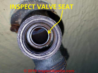 Inspect the faucet valve seat for corrosion, nicks, grooves (C) Daniel Friedman at InspectApedia.com