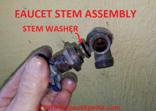 Hose bibb faucet stem assembly removed (C) Daniel Friedman at InspectApedia.com