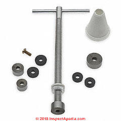 Faucet valve re-seating tool kit & parts (C) InspectApedia.com