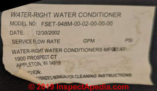 Fleck Water Right water softener (C) Inspectapedia.com