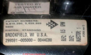 Fleck water softener control head stickers with patent numbers (C) InspectApedia.com