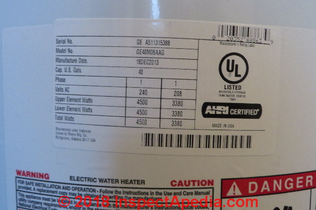age of water heater from serial number