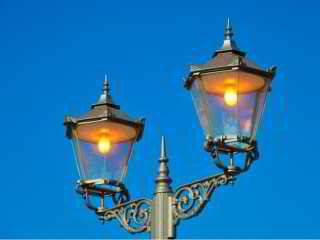 Outdoor gas lamp near Moenchbruch Germany hunting lodge, Wikipedia 2017 