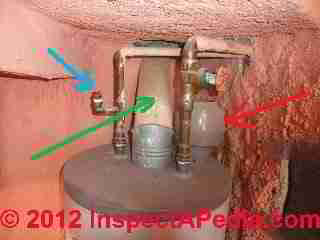 LP gas water heater vent troubles © D Friedman at InspectApedia.com 