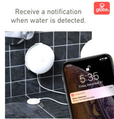 Globe smart wi-fi-connected water leak or spill detector - cite & discussed at InspectApedia.com