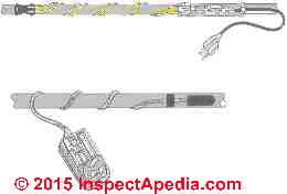 Two types of pipe heating cables showing the temperature sensors (C) InspectApedia