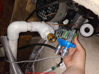 Replacement for double water inlet solenoid valve (C) InspectApedia.com Dorothy