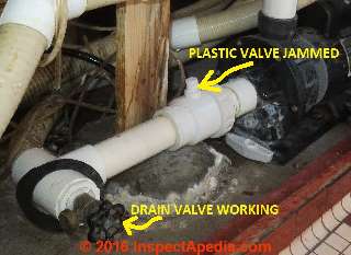 Hot tub plastic valve jammed, drain valve OK (C) Daniel Friedman
