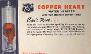 Hoyt Copper-Heart water heaters using the Everdur tank (C) InspectApedia