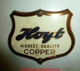 Hoyt copper lined water heater label (C) InspectApedia.com