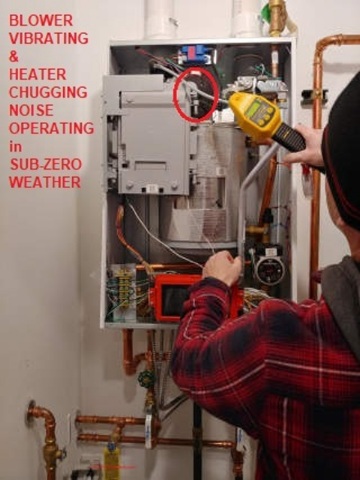 CHugging Instinct Combi 155 heater and vibrating blower in cold weather (C) InspectApedia.com A Church