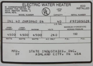 Intyertherm water heater data tag decoder and manuals at InspectApedia.com