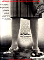 Day & Night Jetglas water heater ad from 1961, cited & discussed at Inspectapedia.com