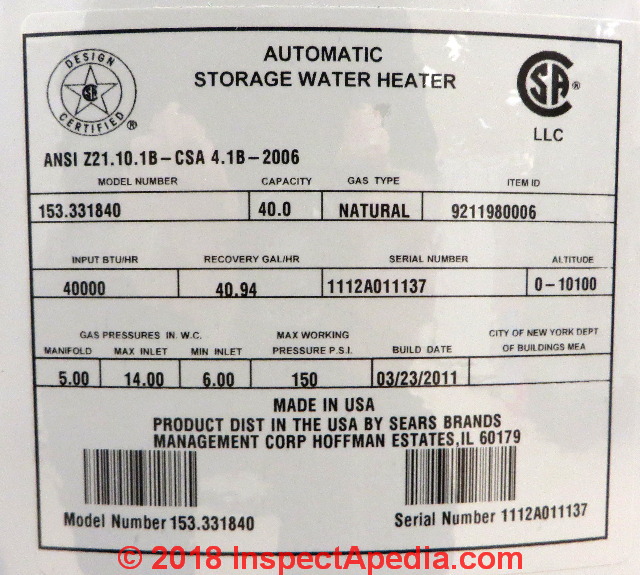 Us Craftmaster Water Heater Age Chart