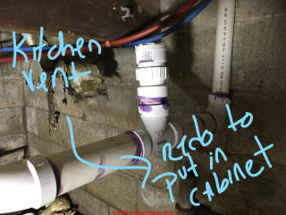 Air admittance valve  inline vent in crawl areas must be moved up to below the kitchen sink (C) InspectApedia.com Megan