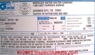 Amerian Brands Water Heater data tag (C) Daniel Friedman
