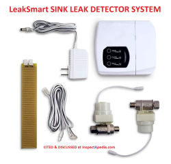 LeakSmart sink leak automatic shut-off system cited at InspectApedia.com