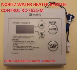 Noritz water heater rermote controller RC7651-M cited & discussed at InspectdApedia.com