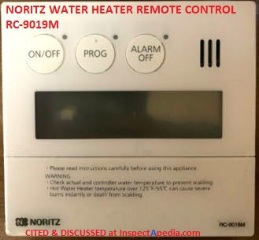 Noritz water heater rermote controller RC-9019M cited & discussed at InspectdApedia.com