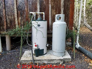 Optimus LPG water heater in Mexico (C) Daniel Friedman at InspectApedia.com