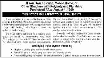 PB polybutylene pipe failures notice