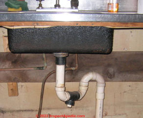 S-trap below a sink  (C) InspectApedia.com DF