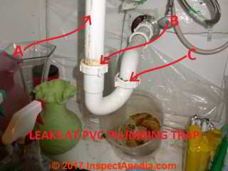 Trap leak points on PVC plumbing traps (C) Daniel Friedman InspectApedia.com