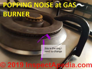  Popping sound from gas burner when ignited is unsafe but may be easy to fix (C) InspectApedia.com BH
