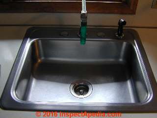 Stainless steel sink © D Friedman at InspectApedia.com 