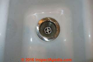 Sink drain strainer basket newly installed (C) Daniel Friedman InspectApedia.com