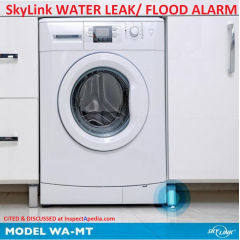 SkyLink water leak or spill alarm with WiFi cited at InspectApedia.com